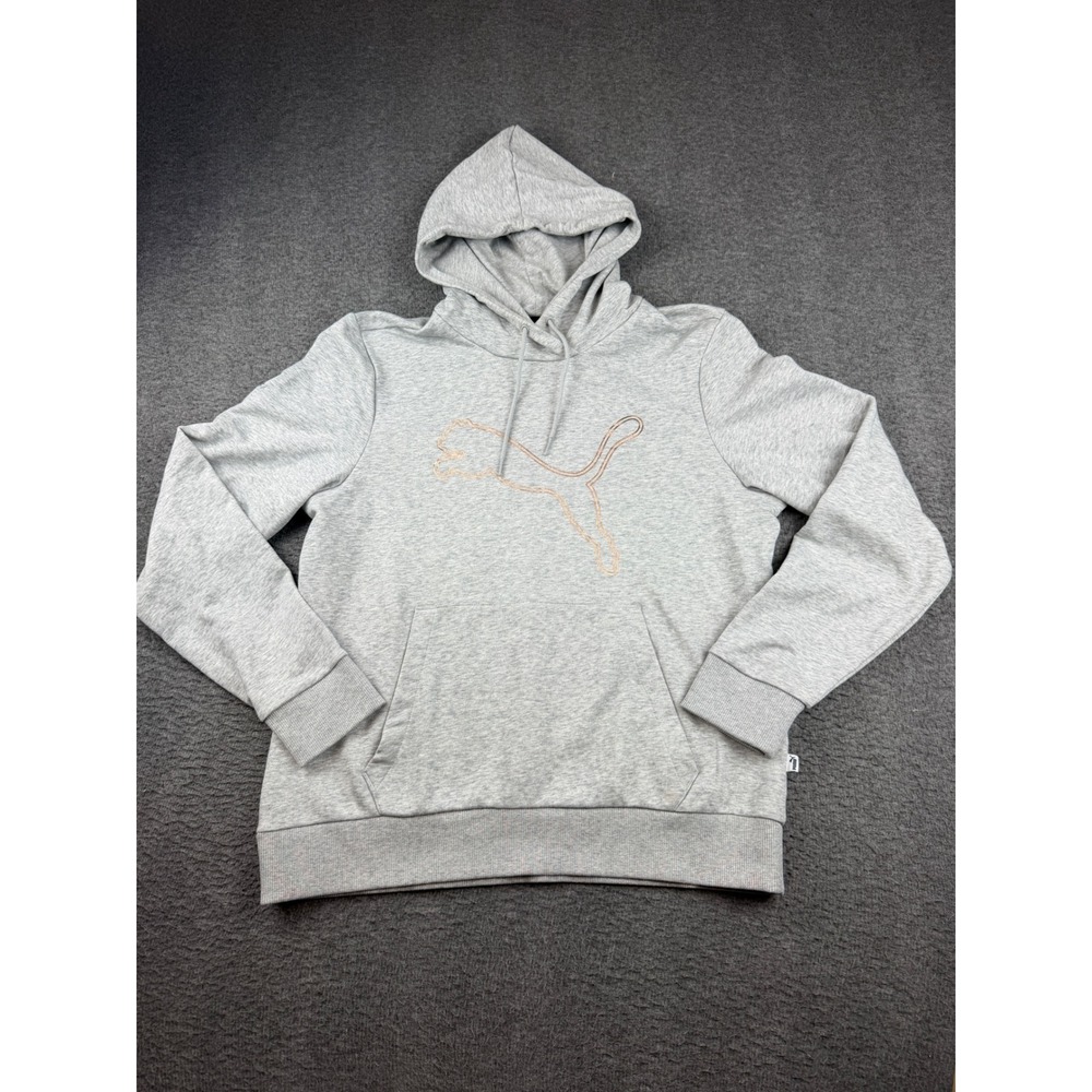 Puma Hoodie Women's XL Gray Rose Gold Logo Pullover Sweatshirt Athletic Casual
